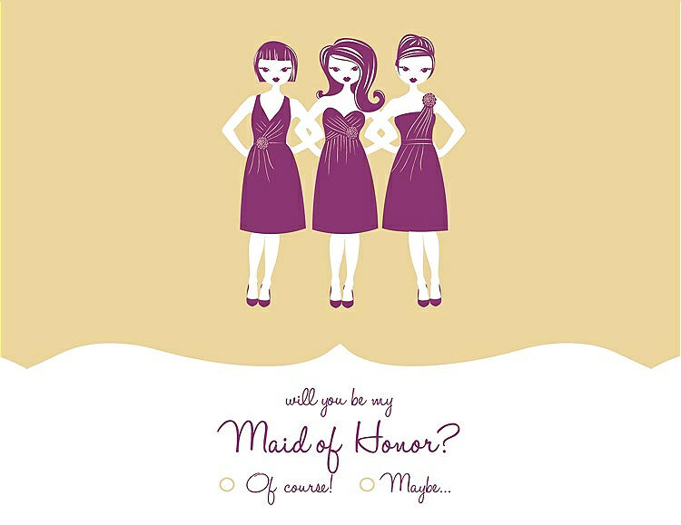 Front View - Buttercup & Persian Plum Will You Be My Maid of Honor Card - Girls Checkbox