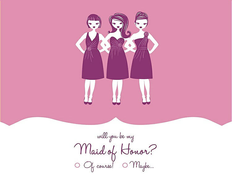 Front View - Begonia & Persian Plum Will You Be My Maid of Honor Card - Girls Checkbox