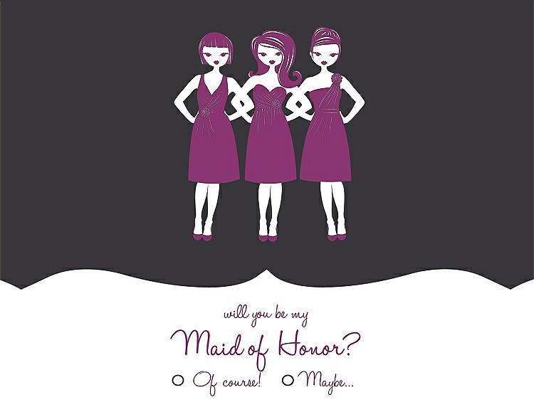 Front View - Black & Persian Plum Will You Be My Maid of Honor Card - Girls Checkbox