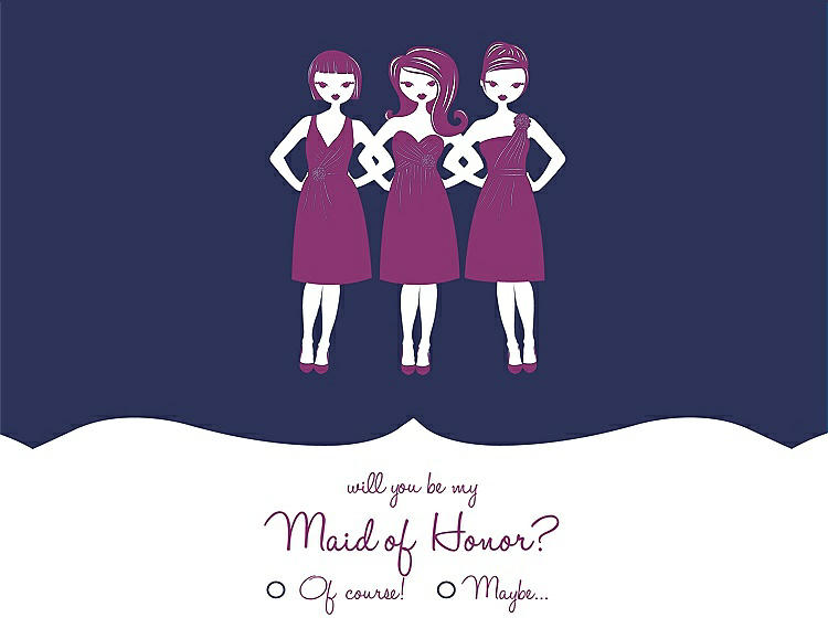 Front View - Blueberry & Persian Plum Will You Be My Maid of Honor Card - Girls Checkbox