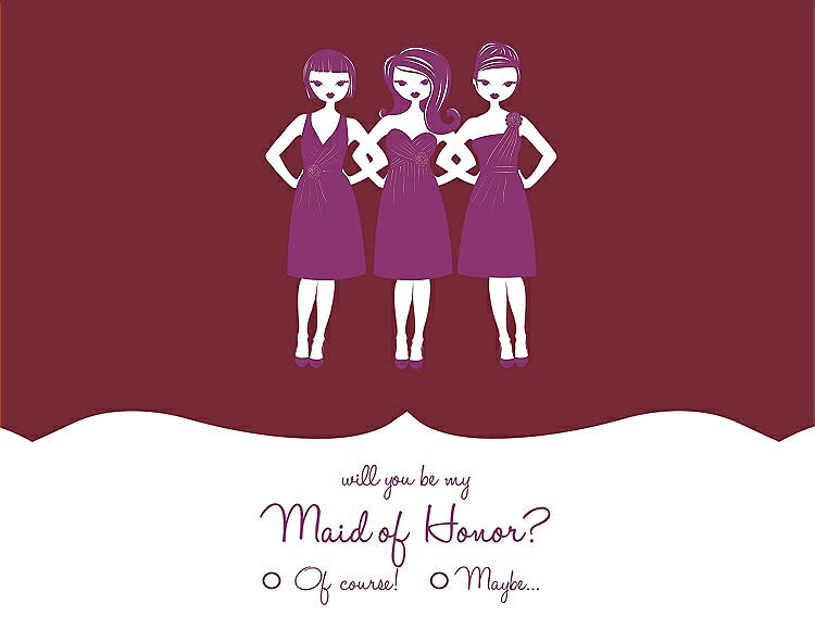 Front View - Burgundy & Persian Plum Will You Be My Maid of Honor Card - Girls Checkbox