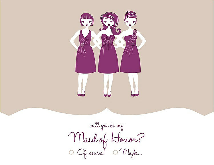 Front View - Cameo & Persian Plum Will You Be My Maid of Honor Card - Girls Checkbox