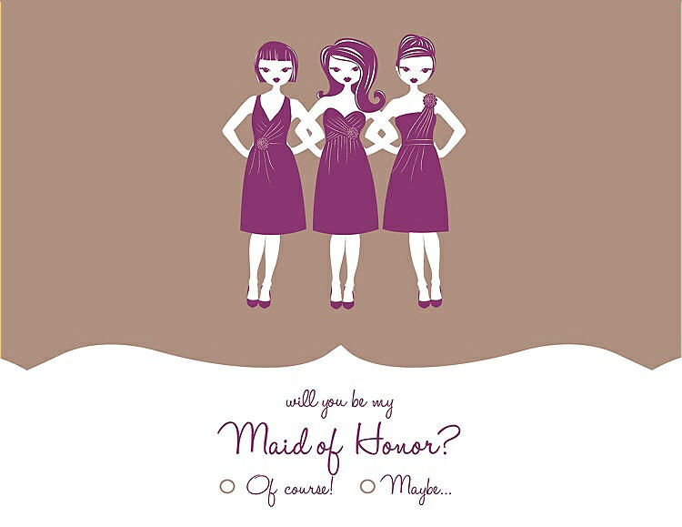 Front View - Cappuccino & Persian Plum Will You Be My Maid of Honor Card - Girls Checkbox
