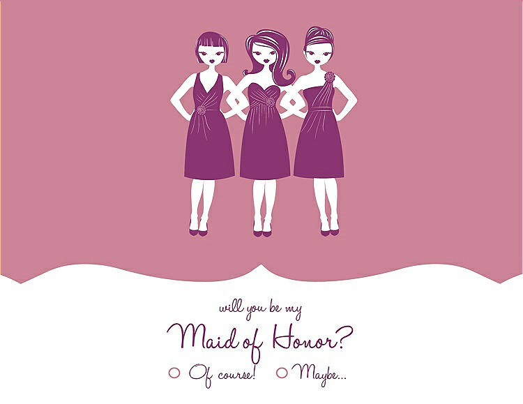 Front View - Carnation & Persian Plum Will You Be My Maid of Honor Card - Girls Checkbox