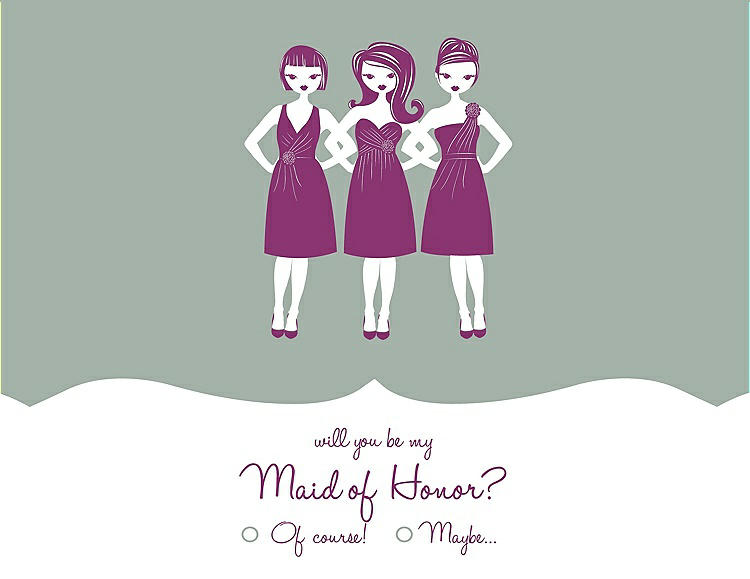 Front View - Celadon & Persian Plum Will You Be My Maid of Honor Card - Girls Checkbox