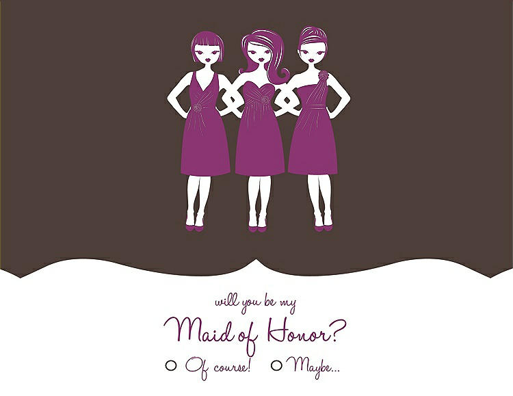 Front View - Chocolate & Persian Plum Will You Be My Maid of Honor Card - Girls Checkbox