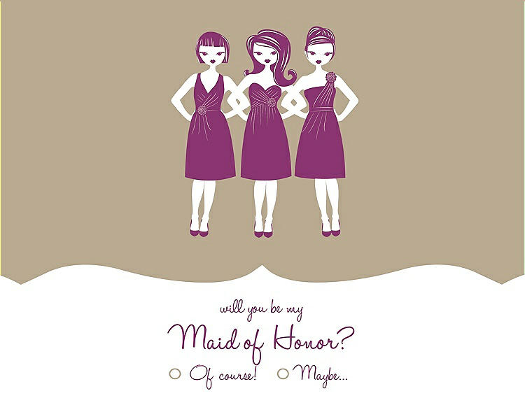 Front View - Champagne & Persian Plum Will You Be My Maid of Honor Card - Girls Checkbox