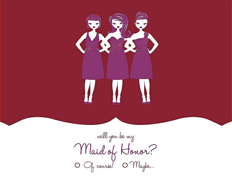 Front View - Claret & Persian Plum Will You Be My Maid of Honor Card - Girls Checkbox