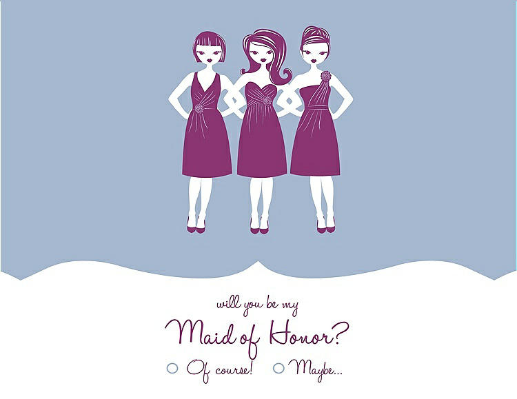 Front View - Cloudy & Persian Plum Will You Be My Maid of Honor Card - Girls Checkbox