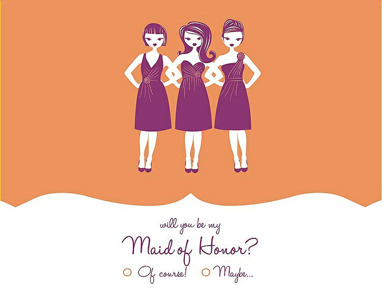 Front View - Clementine & Persian Plum Will You Be My Maid of Honor Card - Girls Checkbox