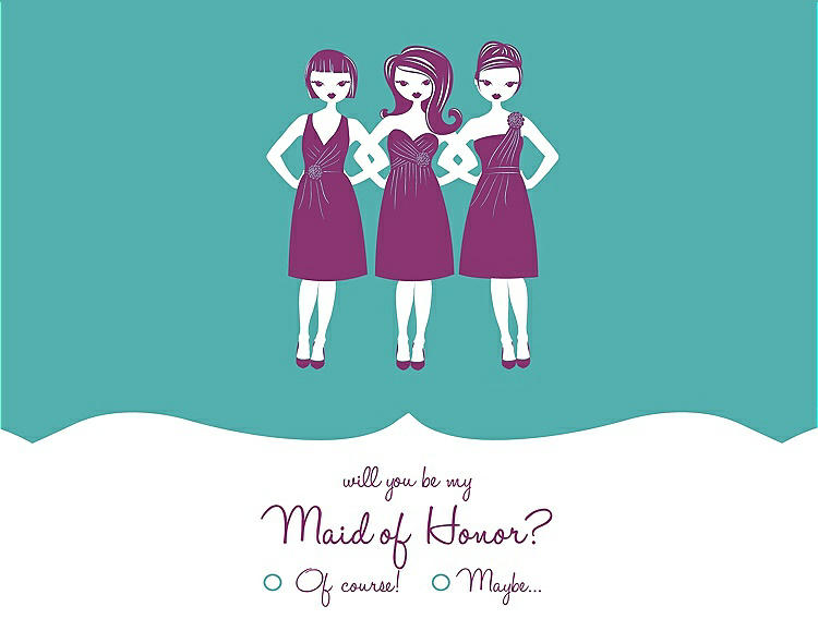 Front View - Capri & Persian Plum Will You Be My Maid of Honor Card - Girls Checkbox