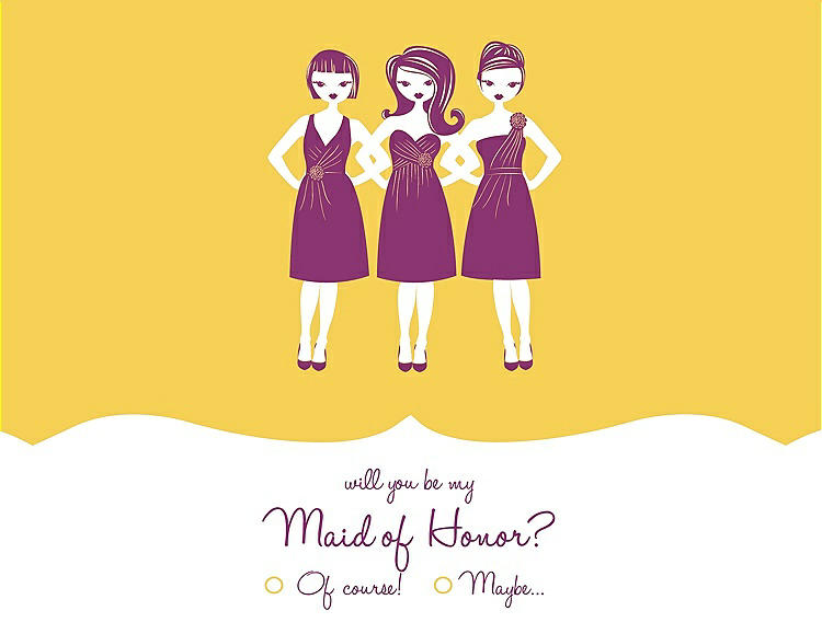 Front View - Daisy & Persian Plum Will You Be My Maid of Honor Card - Girls Checkbox
