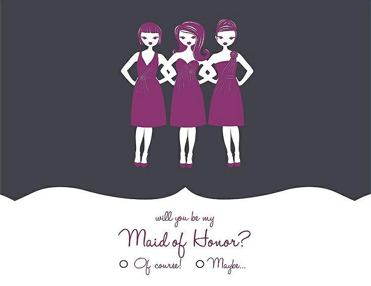 Front View - Ebony & Persian Plum Will You Be My Maid of Honor Card - Girls Checkbox