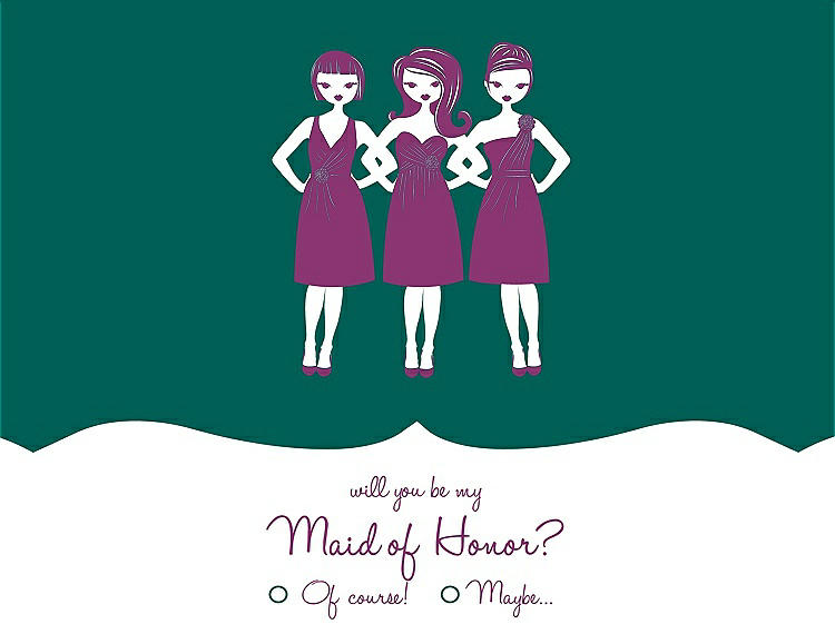 Front View - Emerald & Persian Plum Will You Be My Maid of Honor Card - Girls Checkbox