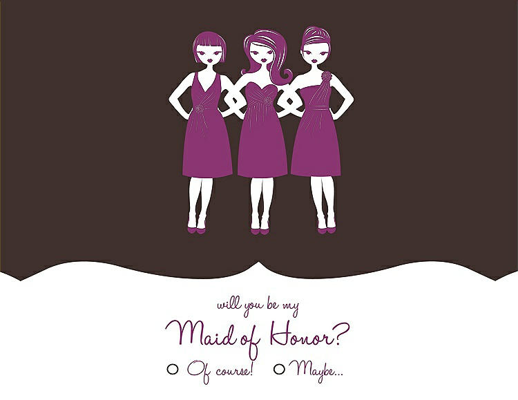 Front View - Espresso & Persian Plum Will You Be My Maid of Honor Card - Girls Checkbox