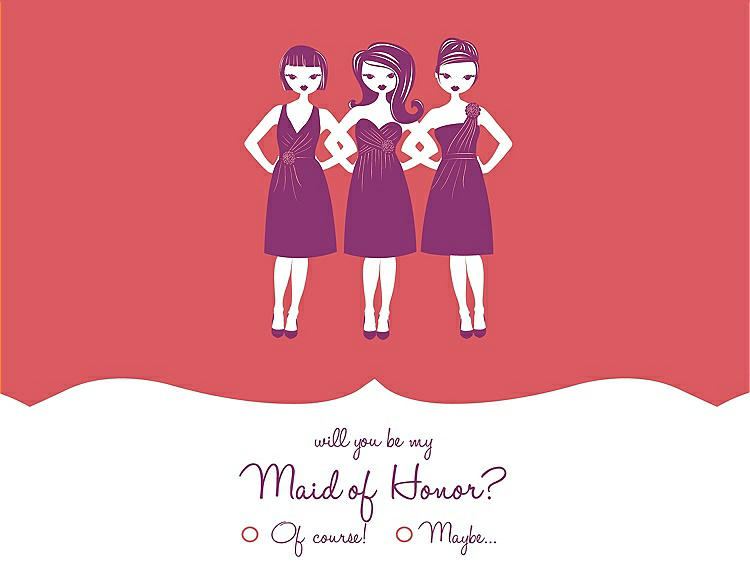 Front View - Perfect Coral & Persian Plum Will You Be My Maid of Honor Card - Girls Checkbox