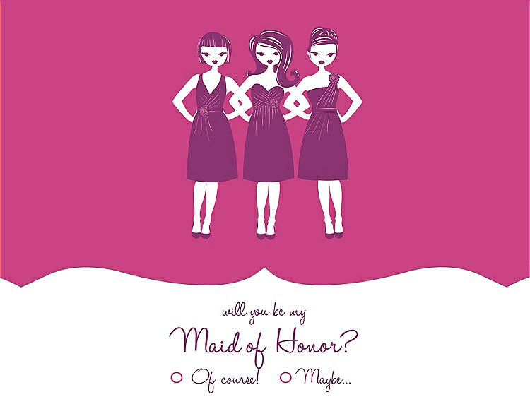 Front View - Fuchsia & Persian Plum Will You Be My Maid of Honor Card - Girls Checkbox