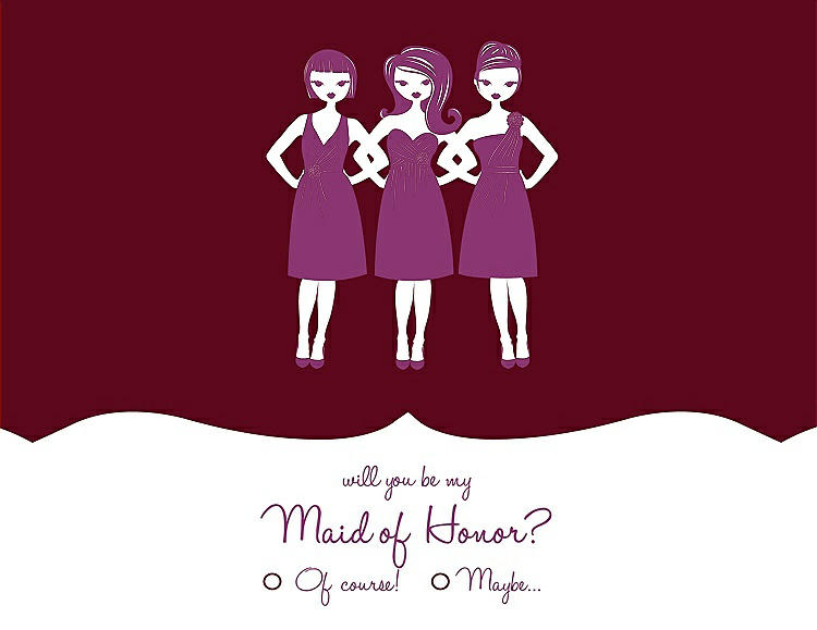 Front View - Garnet & Persian Plum Will You Be My Maid of Honor Card - Girls Checkbox