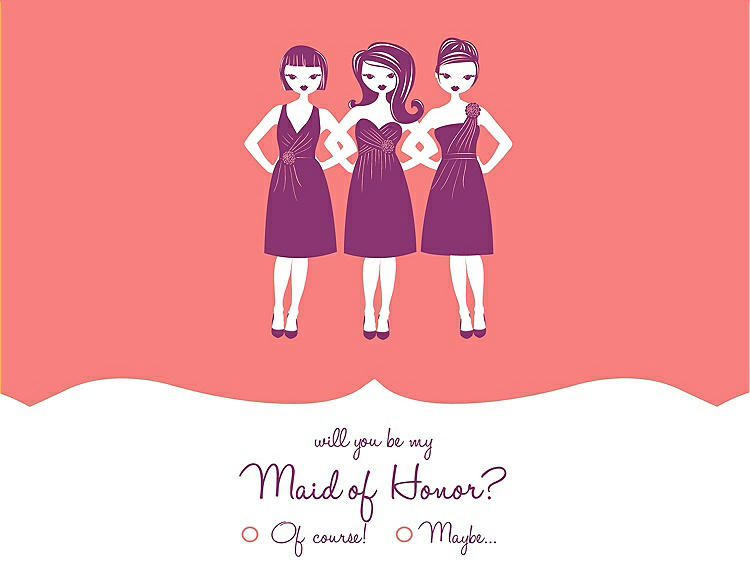 Front View - Ginger & Persian Plum Will You Be My Maid of Honor Card - Girls Checkbox