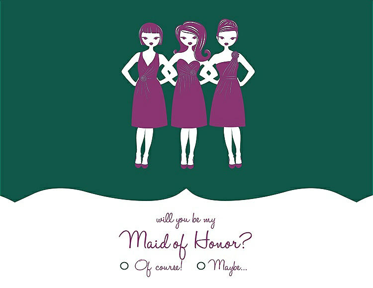Front View - Hunter Green & Persian Plum Will You Be My Maid of Honor Card - Girls Checkbox