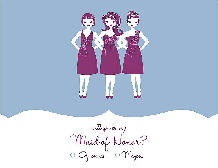 Front View - Ice Blue & Persian Plum Will You Be My Maid of Honor Card - Girls Checkbox