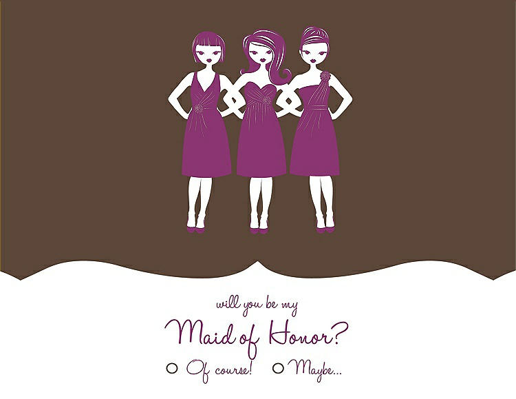 Front View - Latte & Persian Plum Will You Be My Maid of Honor Card - Girls Checkbox