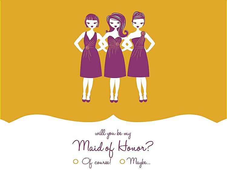 Front View - Mango & Persian Plum Will You Be My Maid of Honor Card - Girls Checkbox