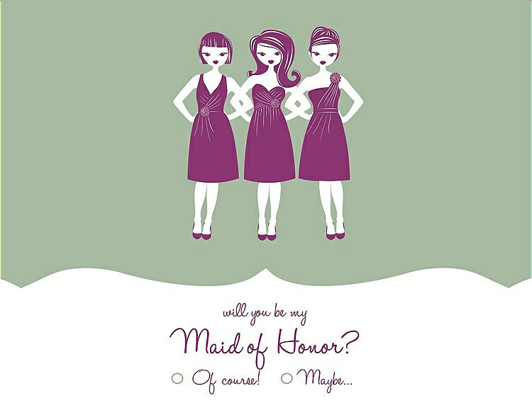 Front View - Mermaid & Persian Plum Will You Be My Maid of Honor Card - Girls Checkbox