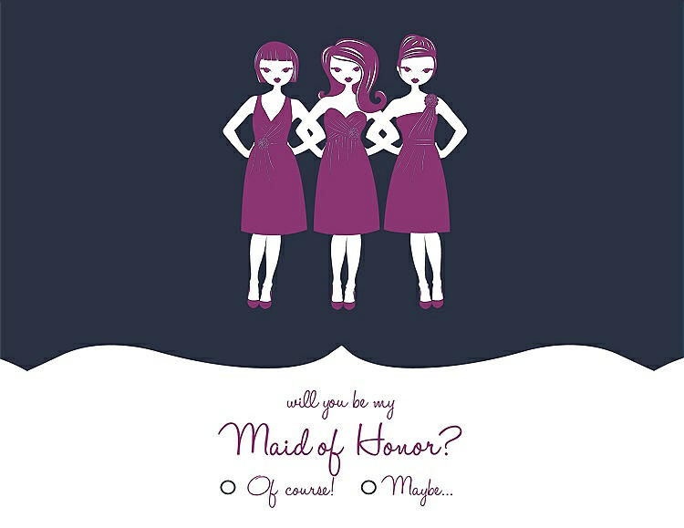Front View - Midnight Navy & Persian Plum Will You Be My Maid of Honor Card - Girls Checkbox