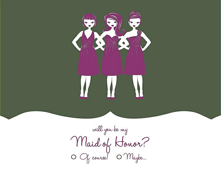 Front View - Moss & Persian Plum Will You Be My Maid of Honor Card - Girls Checkbox