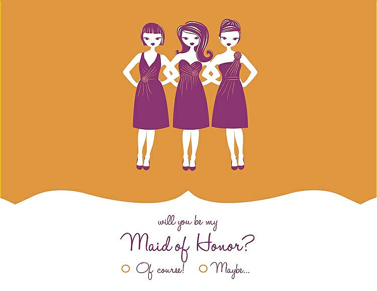Front View - Orange Crush & Persian Plum Will You Be My Maid of Honor Card - Girls Checkbox