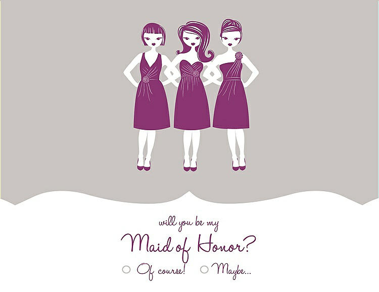 Front View - Oyster & Persian Plum Will You Be My Maid of Honor Card - Girls Checkbox