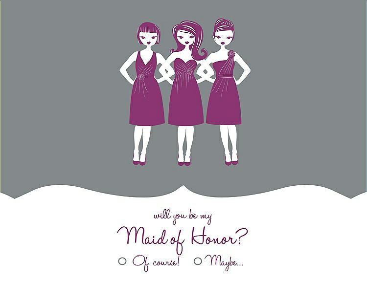 Front View - Pewter & Persian Plum Will You Be My Maid of Honor Card - Girls Checkbox