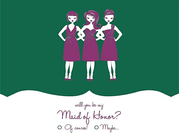Front View - Pine Green & Persian Plum Will You Be My Maid of Honor Card - Girls Checkbox