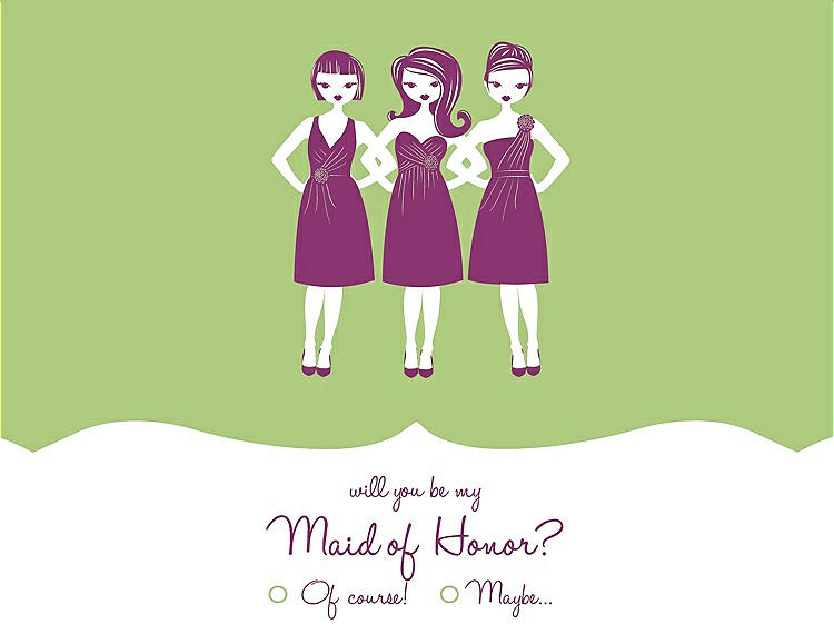 Front View - Pistachio & Persian Plum Will You Be My Maid of Honor Card - Girls Checkbox