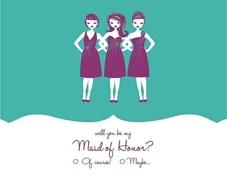 Front View - Pantone Turquoise & Persian Plum Will You Be My Maid of Honor Card - Girls Checkbox