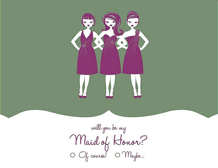 Front View - Sage & Persian Plum Will You Be My Maid of Honor Card - Girls Checkbox