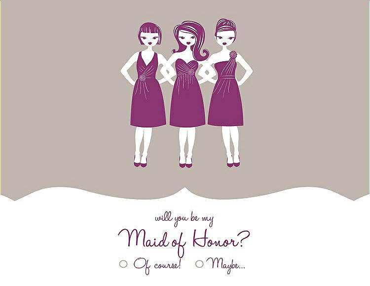 Front View - Sand & Persian Plum Will You Be My Maid of Honor Card - Girls Checkbox