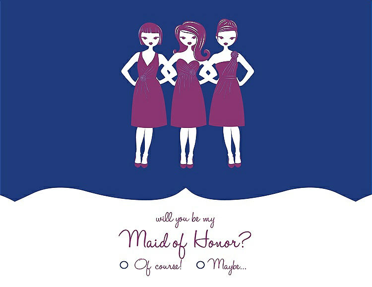 Front View - Sapphire & Persian Plum Will You Be My Maid of Honor Card - Girls Checkbox