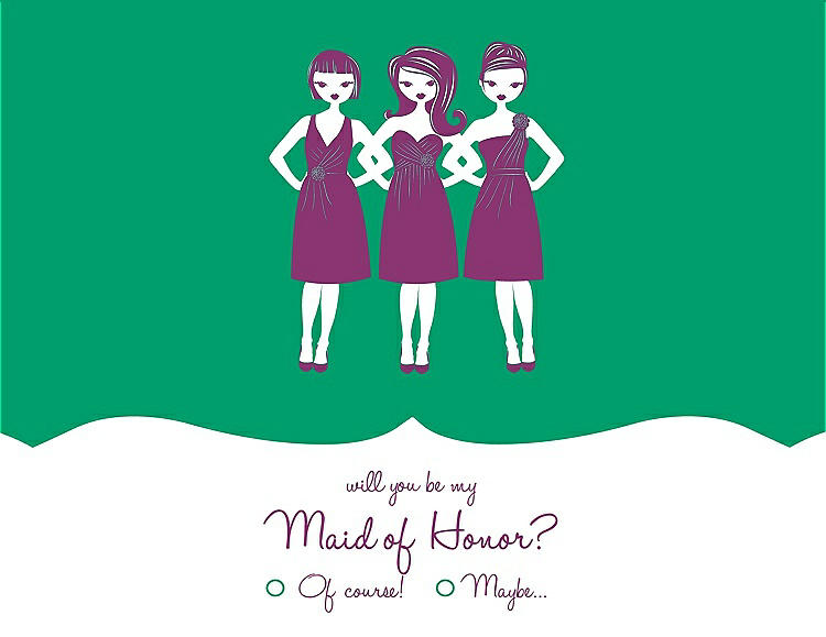 Front View - Shamrock & Persian Plum Will You Be My Maid of Honor Card - Girls Checkbox