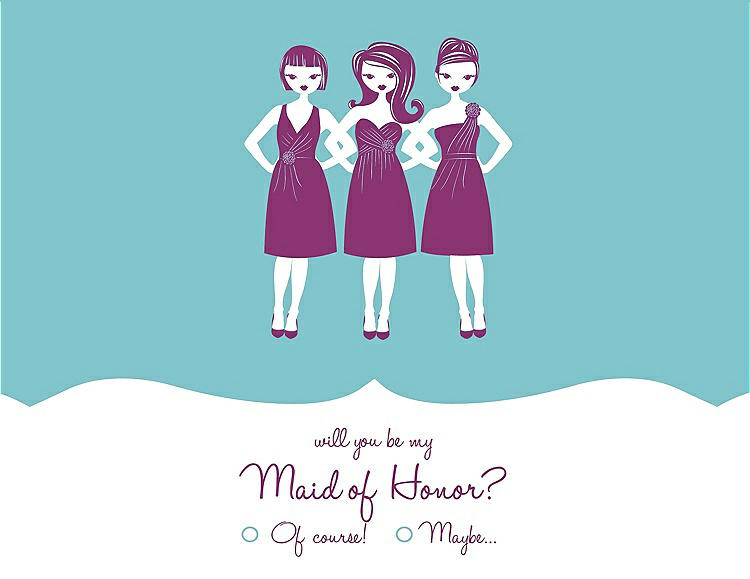 Front View - Spa & Persian Plum Will You Be My Maid of Honor Card - Girls Checkbox