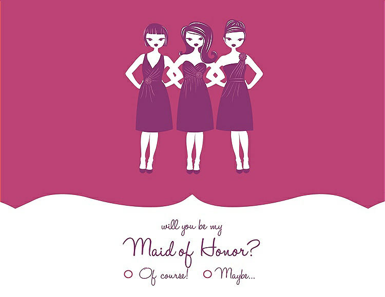 Front View - Strawberry & Persian Plum Will You Be My Maid of Honor Card - Girls Checkbox