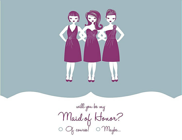 Front View - Surf Spray & Persian Plum Will You Be My Maid of Honor Card - Girls Checkbox