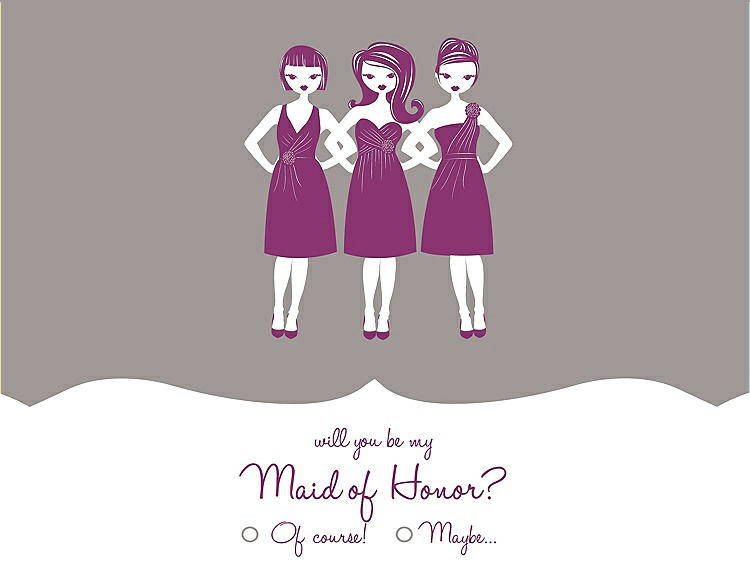 Front View - Taupe & Persian Plum Will You Be My Maid of Honor Card - Girls Checkbox