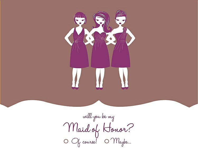 Front View - Toffee & Persian Plum Will You Be My Maid of Honor Card - Girls Checkbox