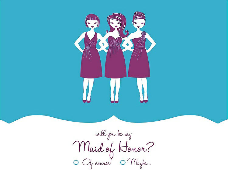 Front View - Turquoise & Persian Plum Will You Be My Maid of Honor Card - Girls Checkbox
