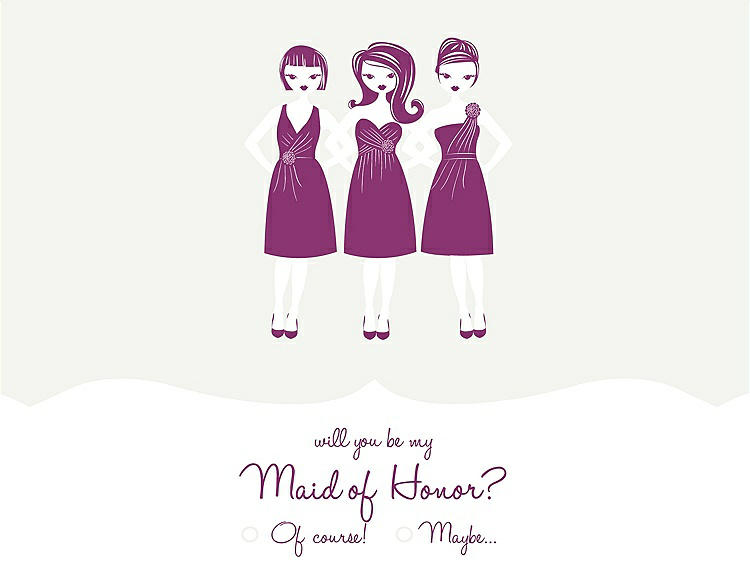 Front View - White & Persian Plum Will You Be My Maid of Honor Card - Girls Checkbox