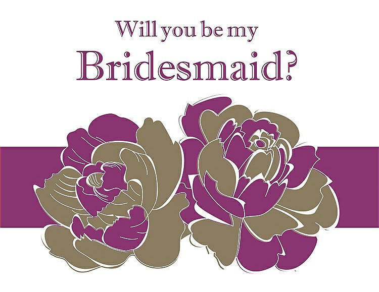 Front View - Antique Gold & Persian Plum Will You Be My Bridesmaid Card - 2 Color Flowers
