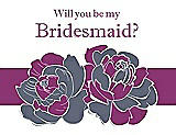 Front View Thumbnail - Blue Steel & Persian Plum Will You Be My Bridesmaid Card - 2 Color Flowers