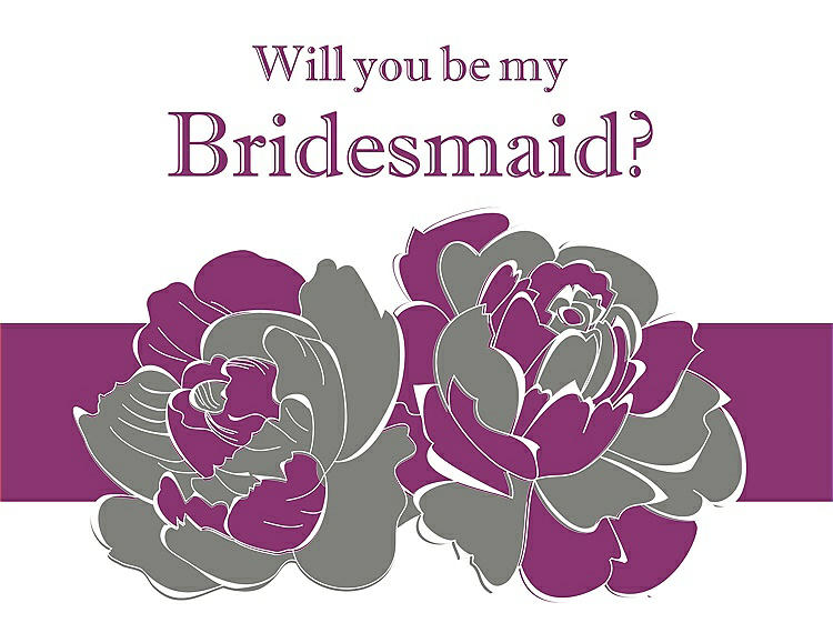 Front View - Charcoal Gray & Persian Plum Will You Be My Bridesmaid Card - 2 Color Flowers